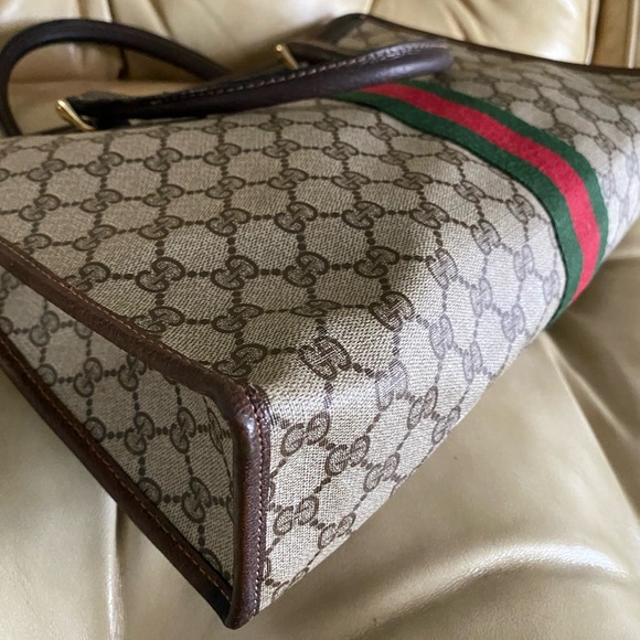 Authentic Gucci Vintage Large Tote Unisex Business Bag GG Web Stripe Attache - Picture 7 of 13
